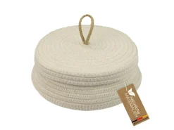 HMF Aufbewahrungskorb Badezimmer Rund Korb Deckel Baumwolle Flach 25 x 11 cm Creme