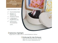 HMF Aufbewahrungskorb Badezimmer Rund Korb Deckel Baumwolle Flach 25 x 11 cm Creme