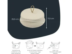 HMF Aufbewahrungskorb Badezimmer Rund Korb Deckel Baumwolle Flach 25 x 11 cm Creme