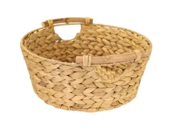 HMF Aufbewahrungskorb Rund Korb Geflochten Wasserhyazinthe Holzgriffen 30 x 12 cm