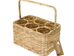 Aufbewahrung^HMF Flaschenträger 6 Flaschen Flaschenkorb Geflochten Wasserhyazinthe 32 x 22 x 18 cm