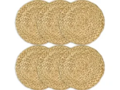 HMF 37230-S6 Tischset Rund Geflochten aus Wasserhyazinthe Platzset Abwaschbar 6er Set 30 cm