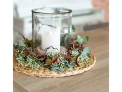 HMF 37231-S4 Tischset Rund Geflochten aus Wasserhyazinthe Platzset Abwaschbar 4er Set 35 cm