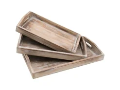 Tischdecken^HMF VTA101-S3 Deko Tablett Holz Vintage Design 3er Set Versch. Größen Shabby Chic Klassik