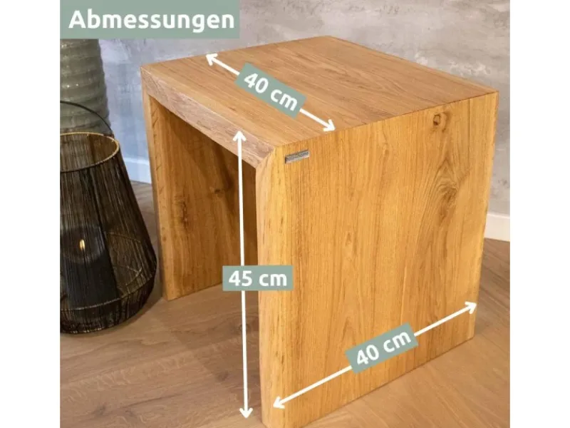 holz4home Massivholz Hocker Bank aus Eiche mit Baumkante XS
