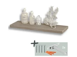 holz4home Holzregale|Wandregale^Schwebendes Wandregal aus Eiche 70cm Ohne Baumkante Hellgrau