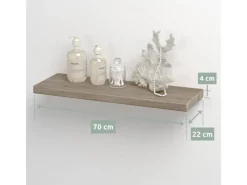 holz4home Holzregale|Wandregale^Schwebendes Wandregal aus Eiche 70cm Ohne Baumkante Hellgrau
