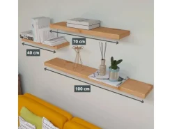 holz4home Schweberegale^Schwebendes Wandregal aus Eiche 70cm Ohne Baumkante Natur