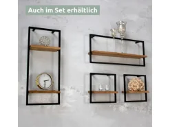 holz4home Wandregal Small Schwarz Gerahmt Industrial Style mit Baumkante Natur