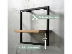 holz4home Schweberegale^Wandregal Small Schwarz Gerahmt Industrial Style ohne Baumkante Hellgrau