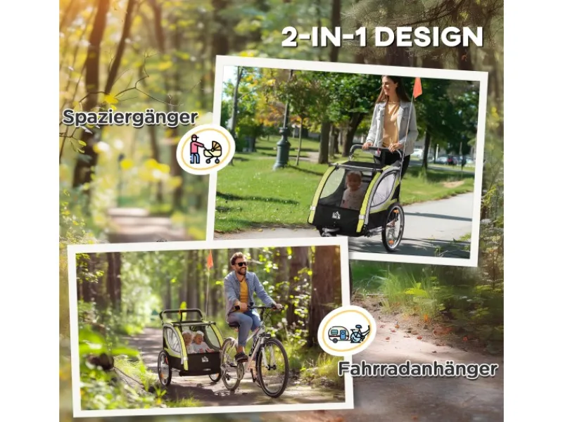 HOMCOM Insektenschutz^2 in 1 Kinderfahrradanhänger mit Mesh-Tür
