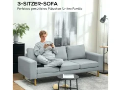 HOMCOM 3 Sitzer Sofa für Schlafzimmer 200 x 82 x 78 cm Hellgrau