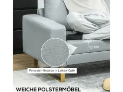 HOMCOM 3 Sitzer Sofa für Schlafzimmer 200 x 82 x 78 cm Hellgrau