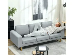 HOMCOM 3 Sitzer Sofa für Schlafzimmer 200 x 82 x 78 cm Hellgrau