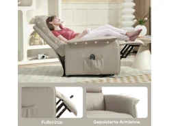 HOMCOM Sessel^Aufstehsessel Polyester Stahl Beige 66L x 90B x 96H cm