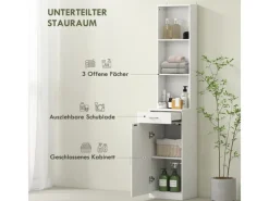 HOMCOM Regal Weiß^Badezimmerschrank Spanplatte 35L x 30,5B x 179H cm Weiß