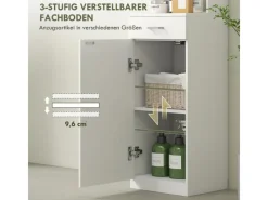 HOMCOM Regal Weiß^Badezimmerschrank Spanplatte 35L x 30,5B x 179H cm Weiß