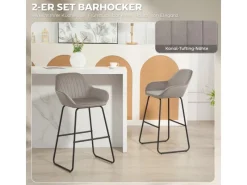 HOMCOM Hocker^Barhocker 2er Set Gepolstert Barstuhl für Küche Wohnzimmer Grau