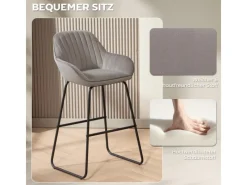 HOMCOM Hocker^Barhocker 2er Set Gepolstert Barstuhl für Küche Wohnzimmer Grau