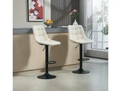 HOMCOM Hocker^Barhocker mit Lehne Polyester Beige 53L x 47B x 96-117H cm