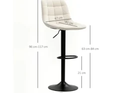 HOMCOM Hocker^Barhocker mit Lehne Polyester Beige 53L x 47B x 96-117H cm