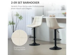 HOMCOM Hocker^Barhocker mit Lehne Polyester Beige 53L x 47B x 96-117H cm