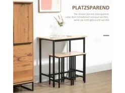 HOMCOM Hocker|Stühle^Bartisch mit 2 Stühlen Industrie-Design Naturholz Schwarz 80 x 50 x 85 cm