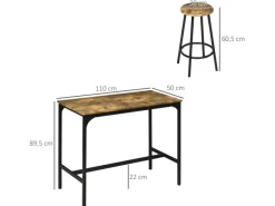 HOMCOM Möbelserien^Bartisch mit Barhocker Set 5-tlg. im Industriedesign Rustikal-Braun