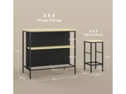 HOMCOM Bartisch mit Barhocker Set 3-tlg. im Modern-Stil Stahl Eiche