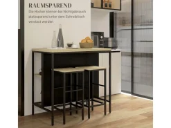 HOMCOM Bartisch mit Barhocker Set 3-tlg. im Modern-Stil Stahl Eiche