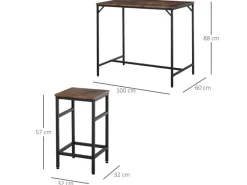 HOMCOM Bartisch mit Barhocker 5-Teilig Stahl Rustikal-Braun 100 x 60 x 88 cm