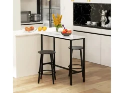 HOMCOM Hocker^Bartisch mit Barhocker Set 3-Teilig Stahl Weiß Schwarz