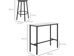 HOMCOM Hocker^Bartisch mit Barhocker Set 3-Teilig Stahl Weiß Schwarz