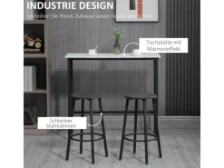 HOMCOM Hocker^Bartisch mit Barhocker Set 3-Teilig Stahl Weiß Schwarz