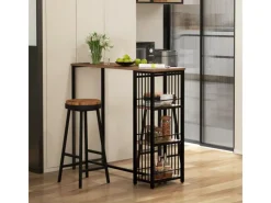 HOMCOM Tische^Bartisch mit Holzoptik Spanplatte Stahl Braun 120L x 40B x 105H cm