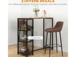 HOMCOM Tische^Bartisch mit Holzoptik Spanplatte Stahl Braun 120L x 40B x 105H cm
