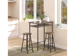 HOMCOM Bartisch Set mit 2 Barhocker MDF Metall Schwarz 80B x 50T x 90H cm