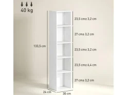 HOMCOM Regal Weiß^Bücherregal Standregal mit 5 Ebenen Aufbewahrungsregal