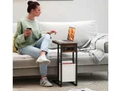 HOMCOM Tische^Beistelltisch MDF Stahl 46L x 25B x 62,5H cm Rustikal-Braun