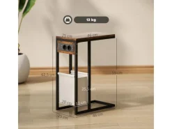 HOMCOM Tische^Beistelltisch MDF Stahl 46L x 25B x 62,5H cm Rustikal-Braun