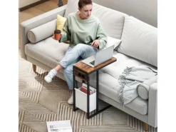 HOMCOM Tische^Beistelltisch MDF Stahl 46L x 25B x 62,5H cm Rustikal-Braun