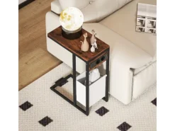 HOMCOM Tische^Beistelltisch MDF Stahl 46L x 25B x 62,5H cm Rustikal-Braun