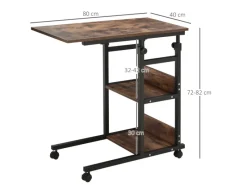 HOMCOM Tische^Beistelltisch mit Rollen Höhenverstellbar 80x40x72-82 cm