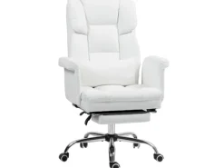 HOMCOM Kissen|Stühle^Bürostuhl mit Liegefunktion Kunstleder Weiß 69L x 65B x 107-115H cm