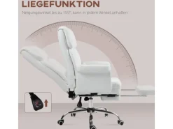 HOMCOM Kissen|Stühle^Bürostuhl mit Liegefunktion Kunstleder Weiß 69L x 65B x 107-115H cm