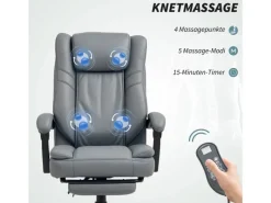 HOMCOM Bürostuhl mit Massagefunktion Mikrofaser-Stoff Schaumstoff 69L x 64B x 112-120H cm Grau