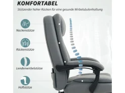 HOMCOM Bürostuhl mit Massagefunktion Mikrofaser-Stoff Schaumstoff 69L x 64B x 112-120H cm Grau