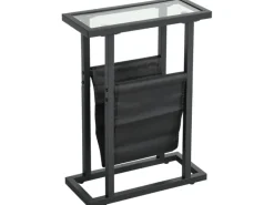 HOMCOM Couchtisch Metall Hartglas Schwarz 40L x 18B x 55,5H cm