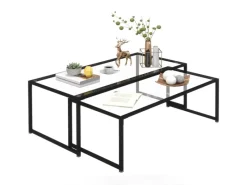 HOMCOM Couchtisch 2er-Set für Schlafzimmer Gehärtetes Glas Stahl Schwarz