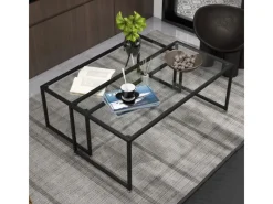 HOMCOM Couchtisch 2er-Set für Schlafzimmer Gehärtetes Glas Stahl Schwarz